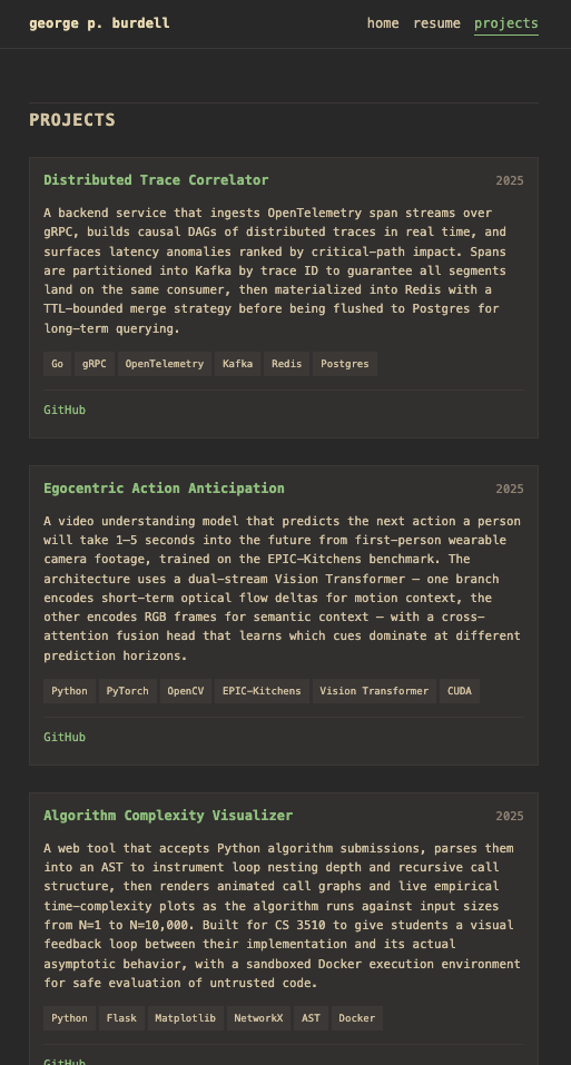 The finalized projects section with generated sample cards.
